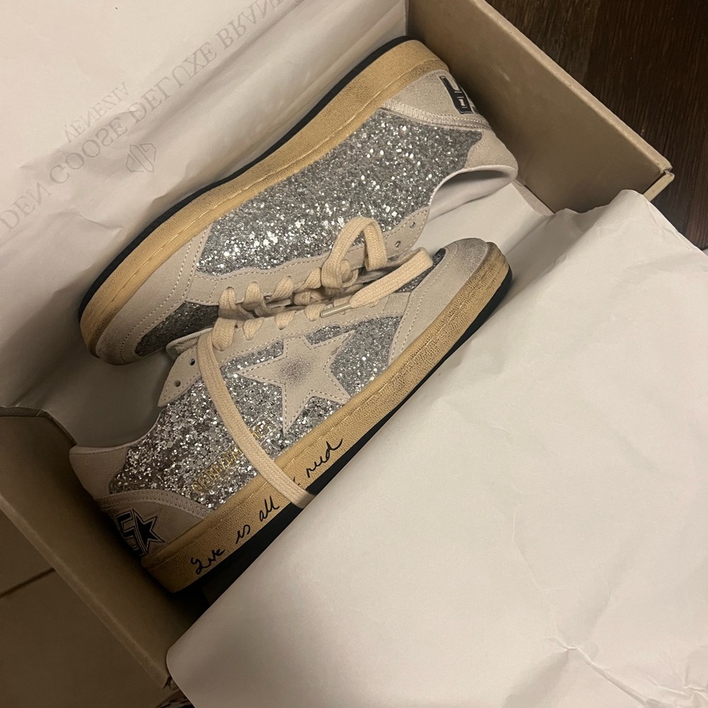 Golden Goose Silver Glitter Star Sneakers